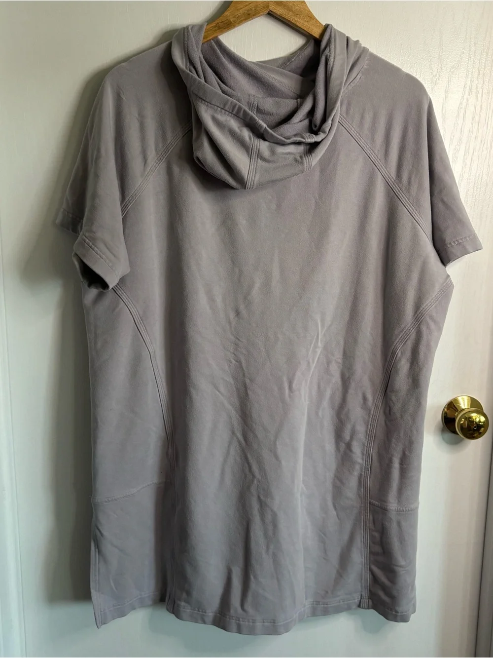 Athleta Women's 1X Gray Pullover Hoodie Tunic Short Sleeve Raglan Pockets Comfy